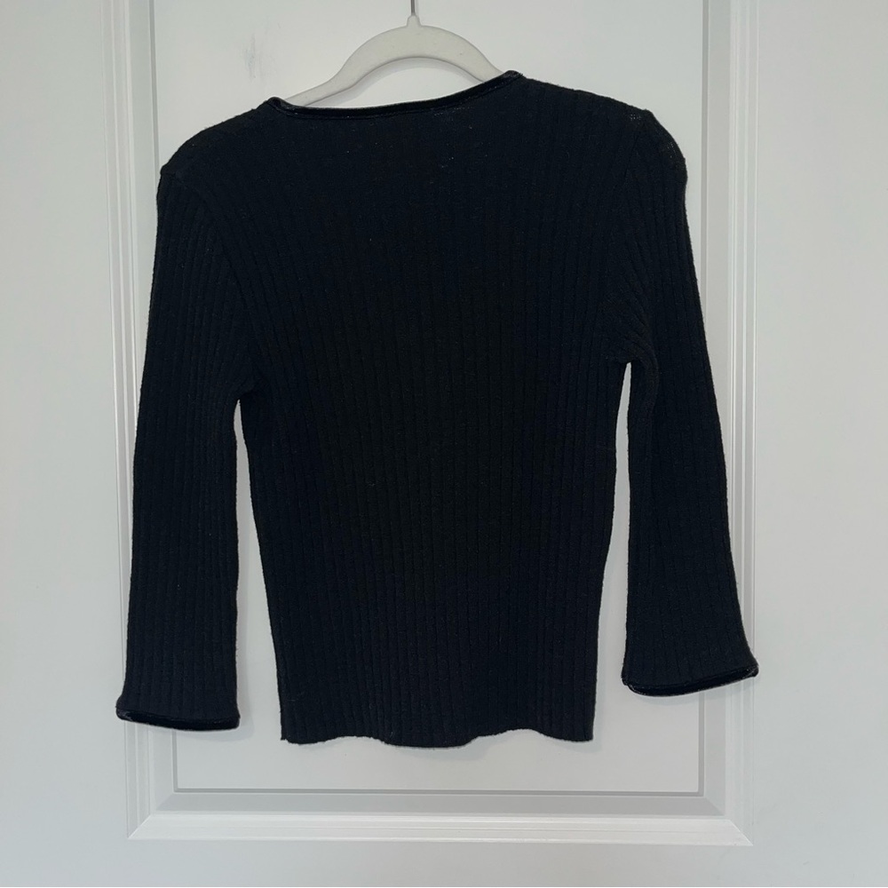 Bebe Black Ribbed V-Neck Wool Blend Cardigan Vintage Y2K - Picture 3 of 4